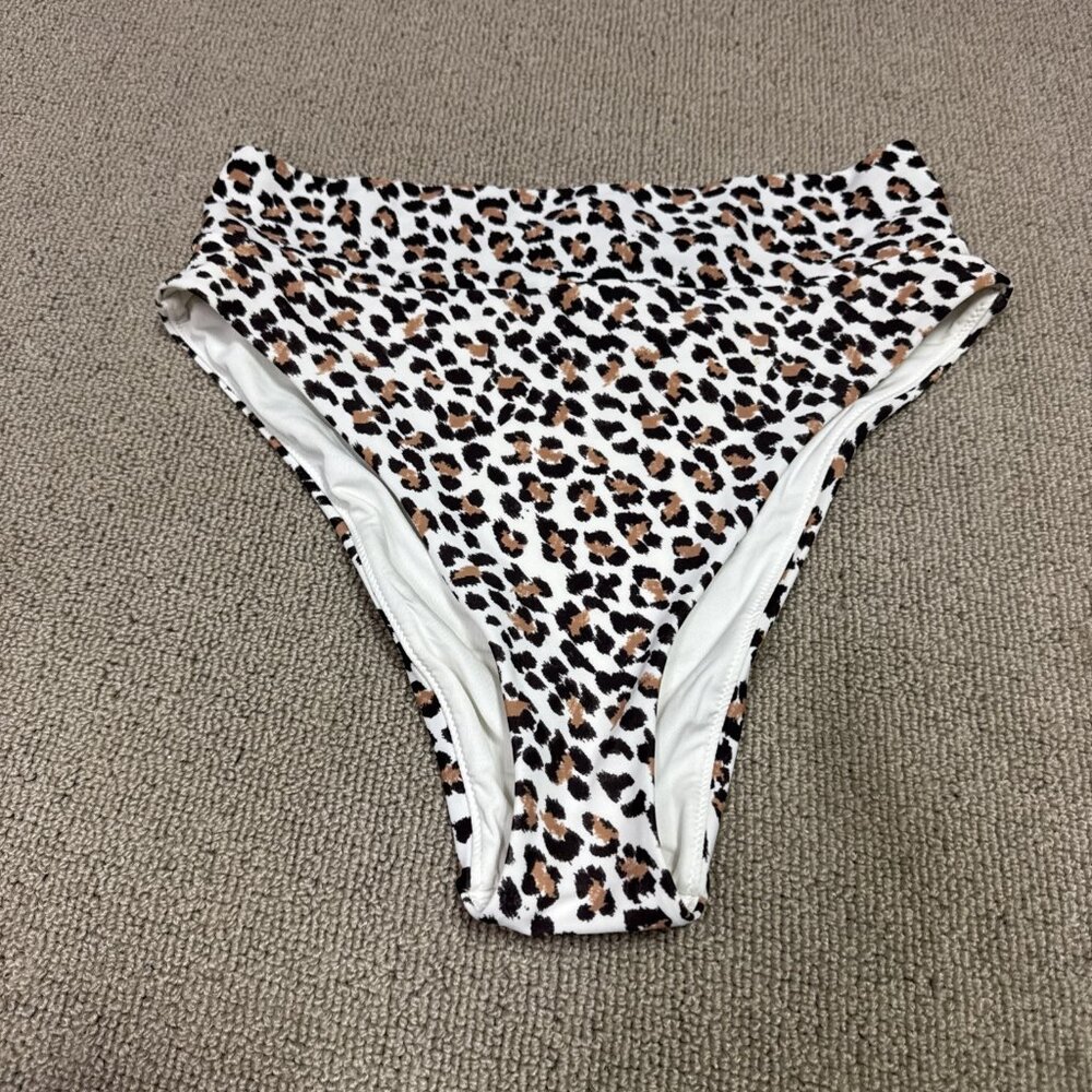 aerie Leopard Print High-Waist Bikini Bottoms in White, Brown, Black